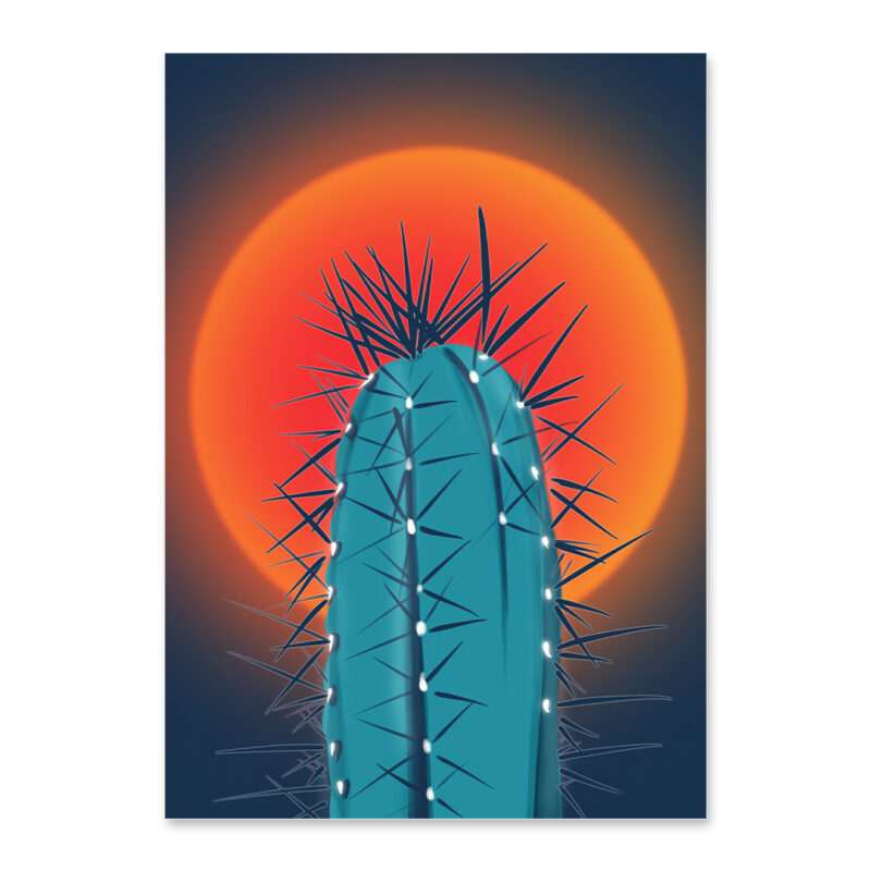Affiche cactus minimaliste, dessin d'un cactus au coucher du soleil, une illustration minimaliste de DENADDA