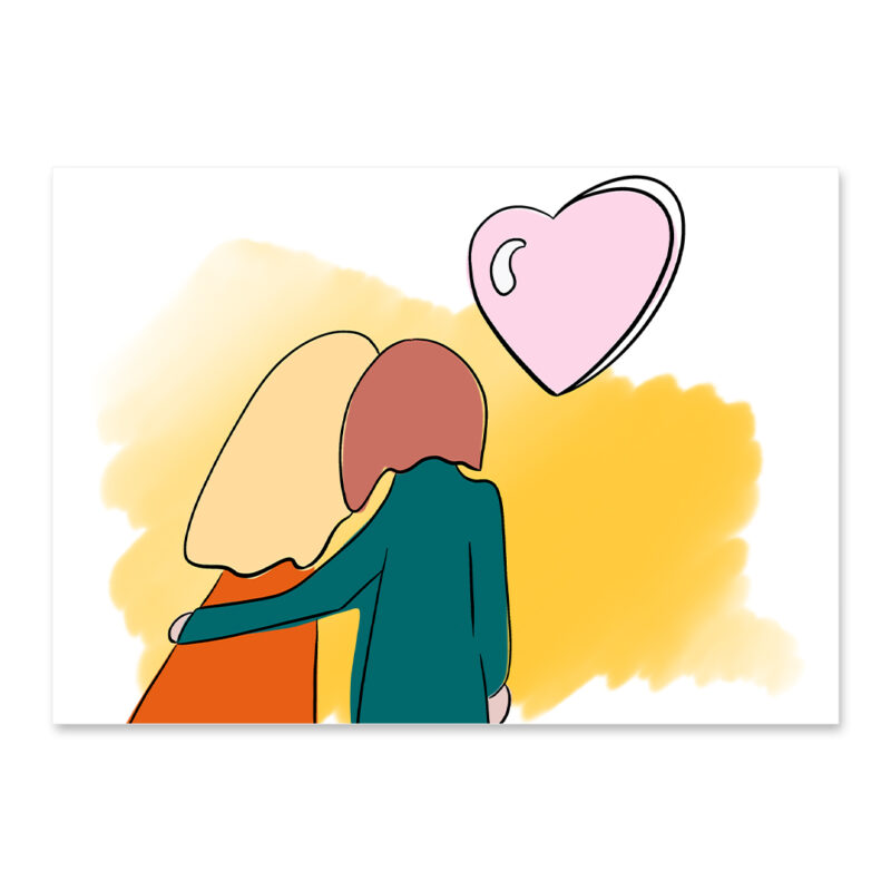 Affiche couple amoureux, dessin d'un couple amoureux de dos, issu du conte Au sommet, une illustration minimaliste de DENADDA