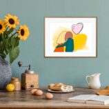 Affiche couple amoureux dans un cadre, dessin d'un couple amoureux de dos, poster, décoration murale, intérieur, tableau d'une illustration minimaliste de DENADDA.