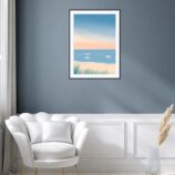 Affiche Lacanau Océan dans un cadre, décoration murale, intérieur, "Inspirer la nature" tableau d'une illustration minimaliste de DENADDA.