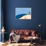 Affiche zen au Tibet dans un cadre, une petite fille et un moine regarde un temple, poster, décoration intérieur, tableau d'une illustration minimaliste de DENADDA.