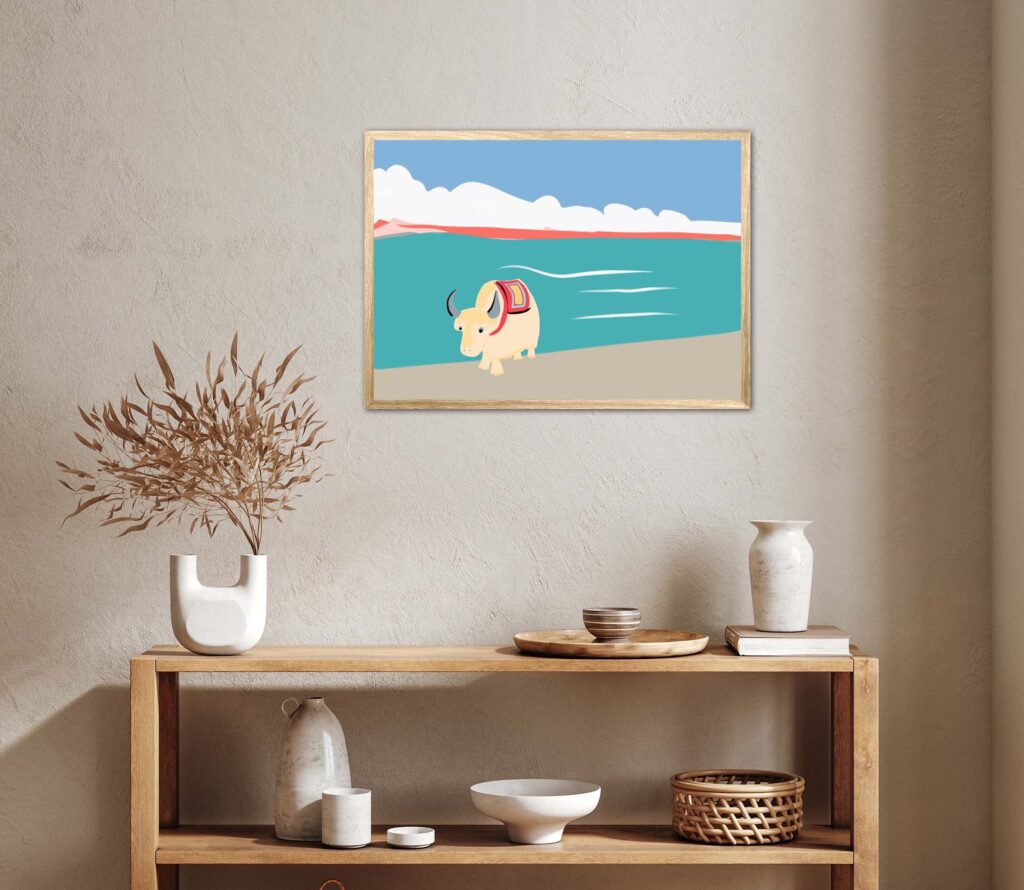 Tableau décoration intérieur, affiche nature d'un Yack au Tibet. Première illustration de Denadda.