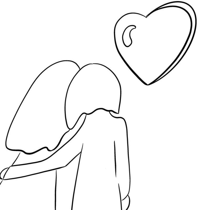 Livre de coloriage - Au sommet Coloriage couple amoureux avec un coeur extrait du livre de coloriage Au sommet de DENADDA