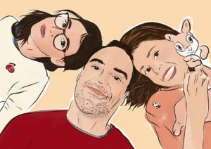 Dessin personnalisé pour un cadeau de noël original. Dessiné par Denadda