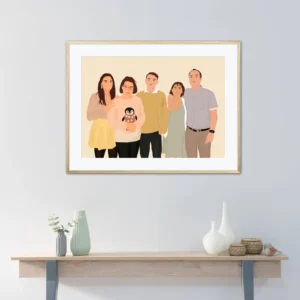 Tableau personnalisé famille 5 personnes. Illustration personnalisée de Denadda