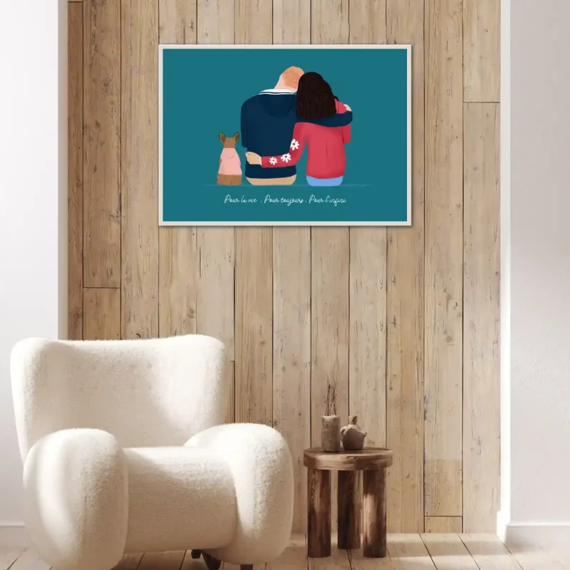 Tableau de famille personnalisé de dos Tableau personnalisé dessin couple de dos avec prénom. Un portrait de famille personnalisé de dos par DENADDA.