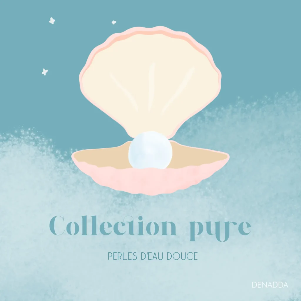 Illustration perle d'eau douce des bijoux de la collection Pure. DENADDA