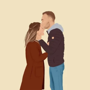 Illustration personnalisée couple s'embrassant tendrement. Denadda